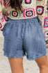 Dusk Blue Raw Hem Lace-up High Waist Plus Size Denim Shorts